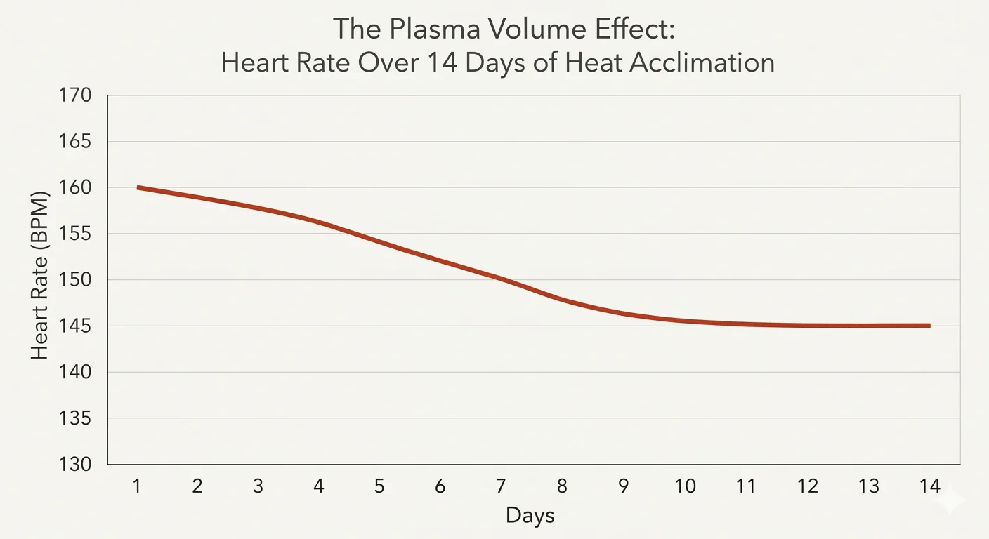 A line graph illustrating the 14-day heat acclimation curve for runners