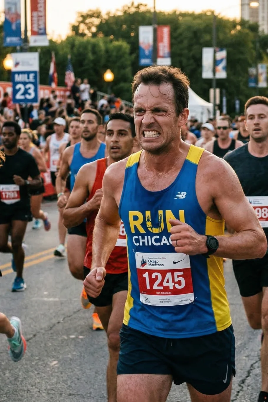 A runner finishing the marathon strong with good upright form
