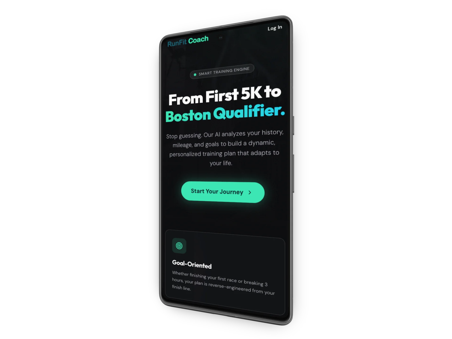 RunFitCoach homepage showing a personalized AI running plan