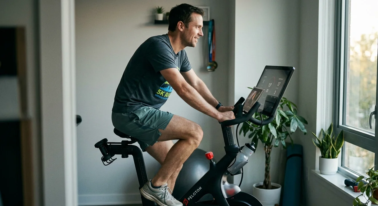 A runner cross-training to maintain fitness while letting running muscles recover