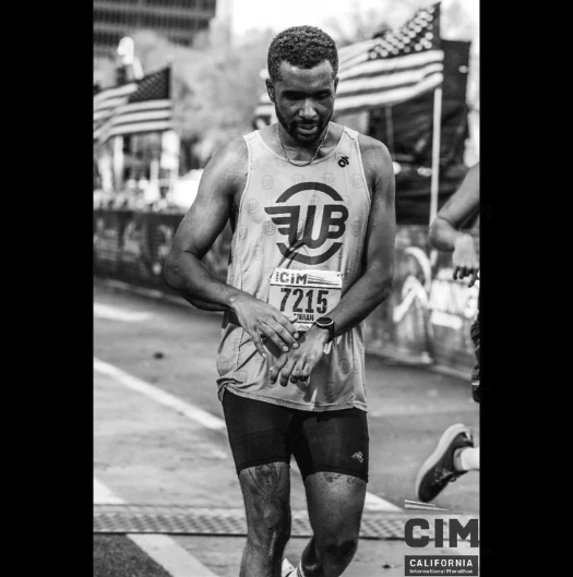 Adrian finishing the California International Marathon