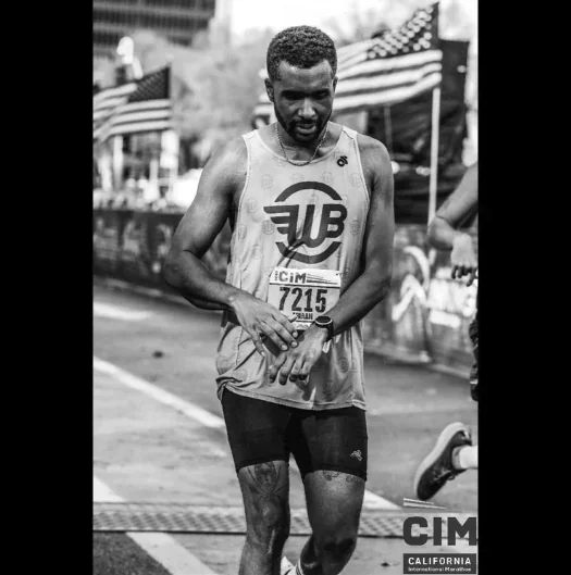 Greg finishing the California International Marathon