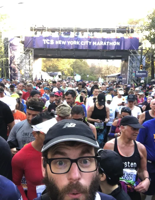 Chris in the corral at the NYC Marathon start